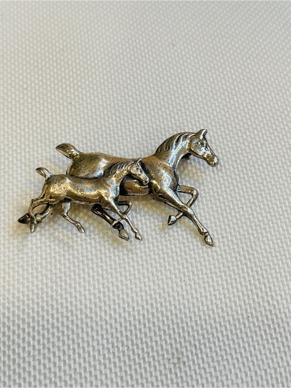 Vintage BEAU Sterling Silver 925 Equestrian Mare & Foal Horse Brooch Pin